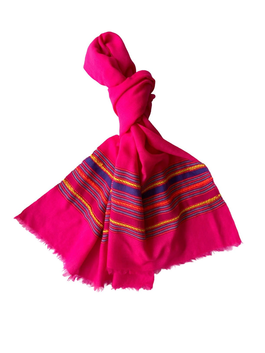 Himalaya-Schal | Pashmina, Wolle | Pink with Stripes - Atelier Tibet