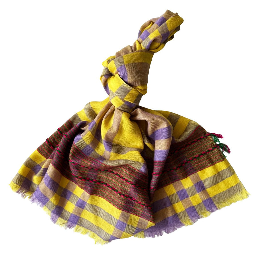 Himalaya-Schal | Pashmina, Wolle | Violet-Yellow-RedGreen Stripes - Atelier Tibet