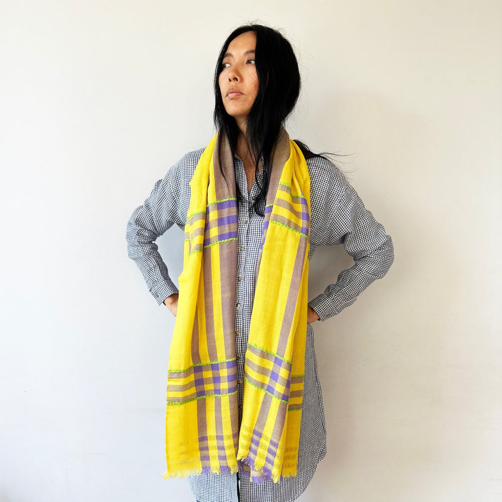Himalaya-Schal | Pashmina, Wolle | Yellow-Violet-Green - Atelier Tibet