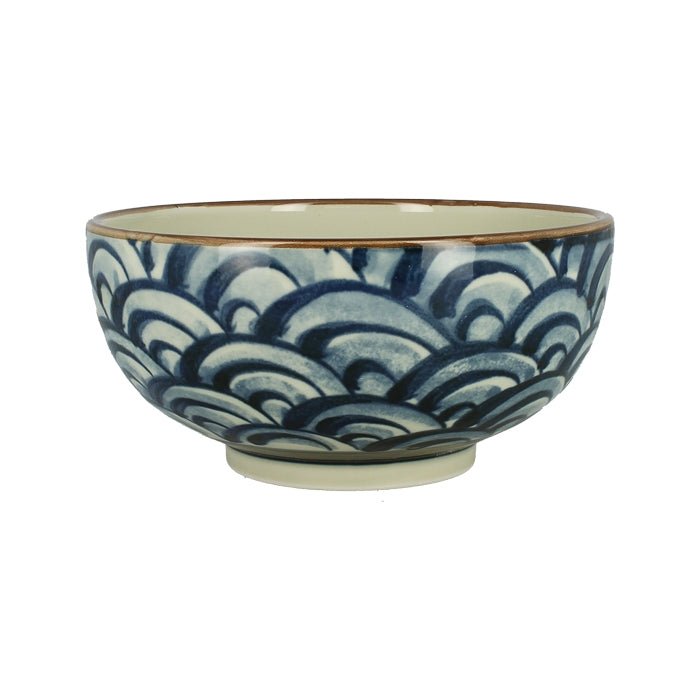 Keramikschüssel, Wellenmotiv, blau-beige - Atelier Tibet