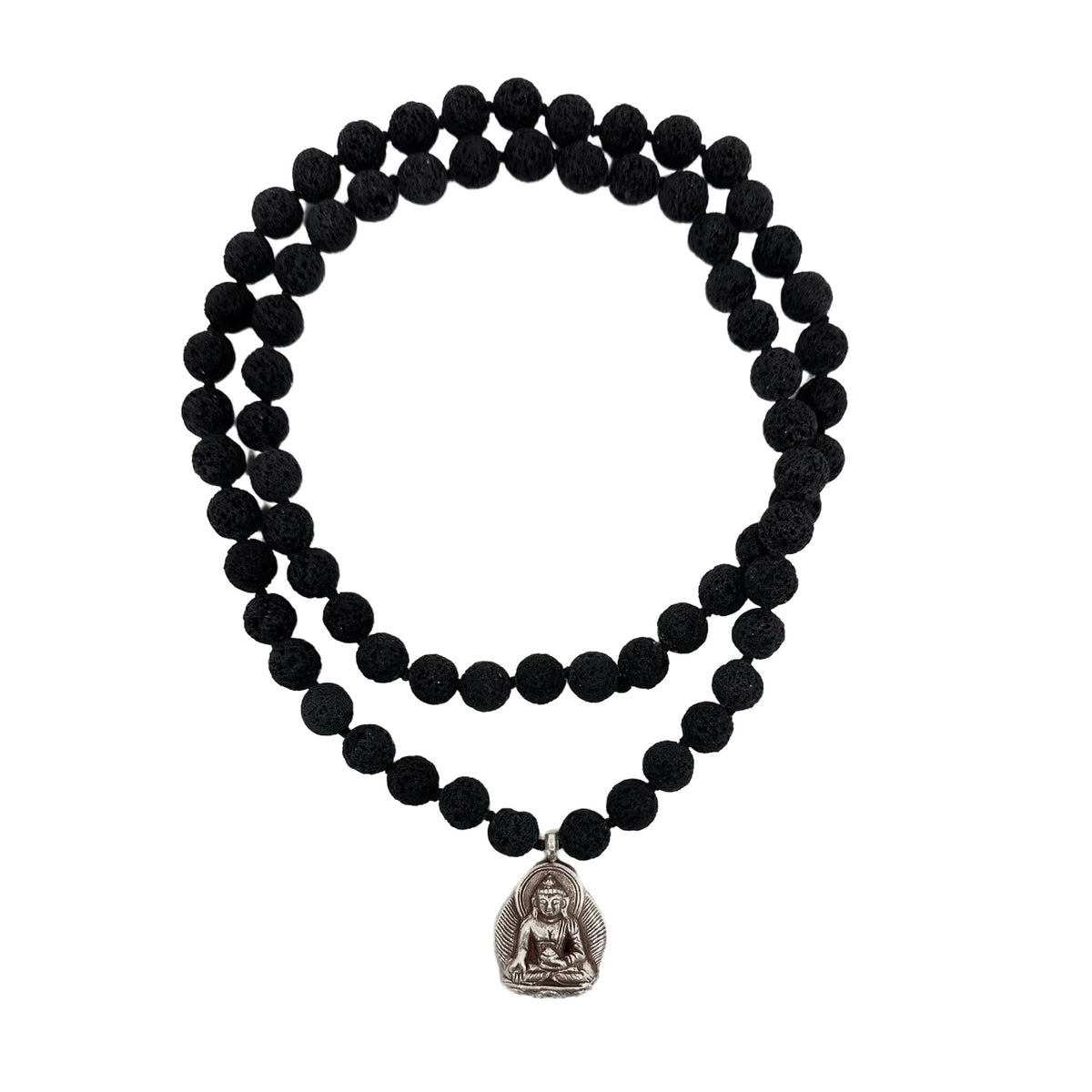 Lava-Halskette mit einem Shakyamuni Buddha Anhänger aus Silber - Atelier Tibet
