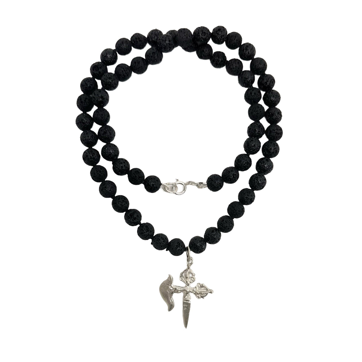 Lava-Halskette mit Silber-Anhänger «Kartik» + «Phurpa» + «Vajra» - Atelier Tibet