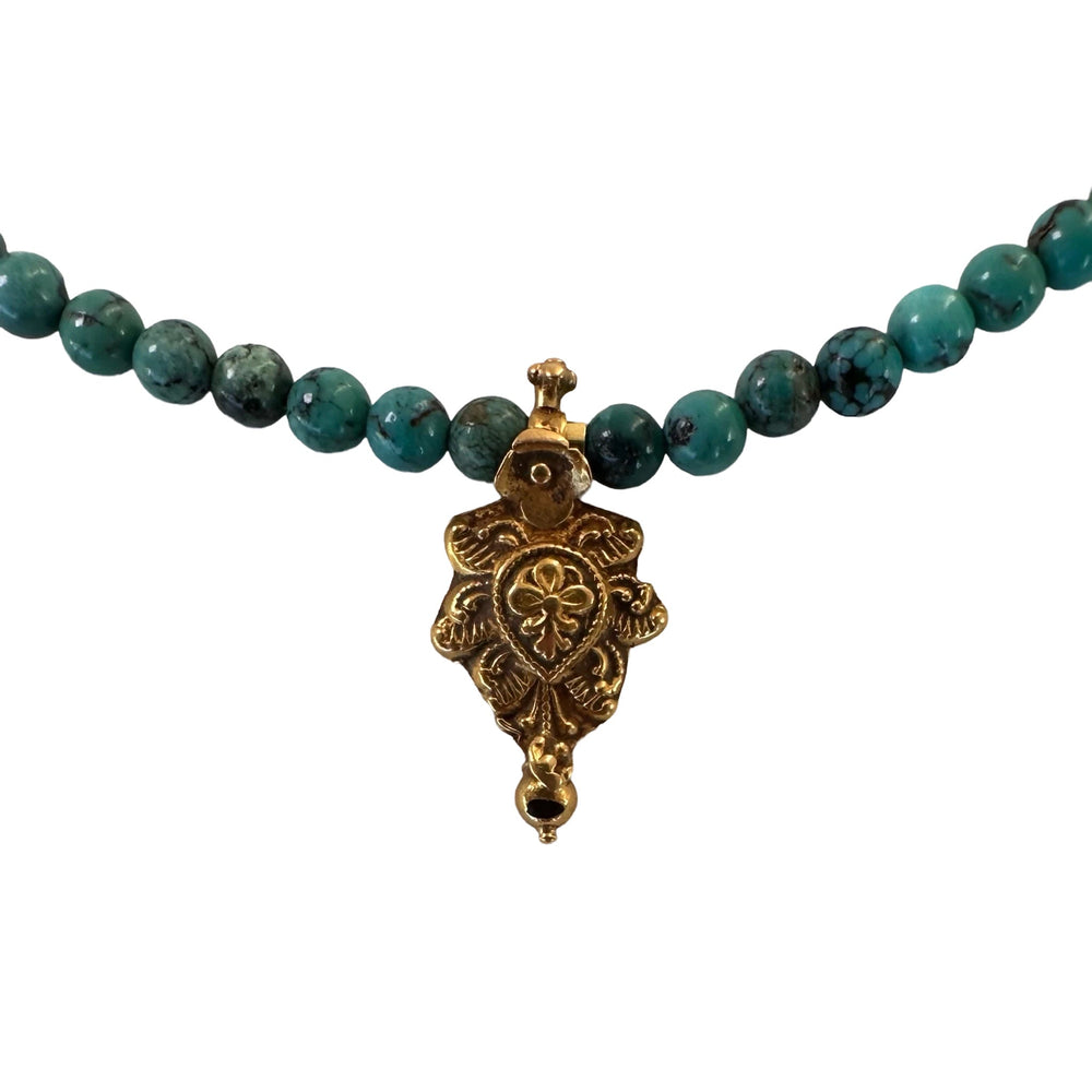 Limited Edition #9: Türkis-Halskette mit antikem indischem Goldanhänger - nur 3 Stück! - Atelier Tibet