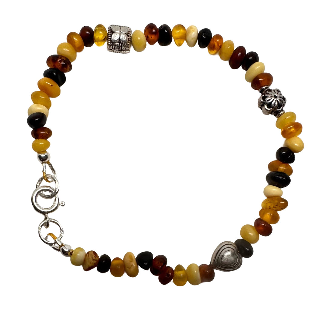 Mala-Armband aus Bernstein und Silberperlen - Atelier Tibet