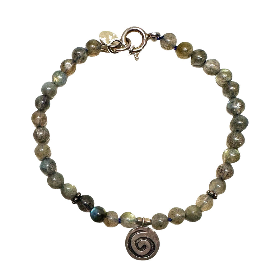 Mala-Armband mit Labradorit und Silberanhänger - Atelier Tibet