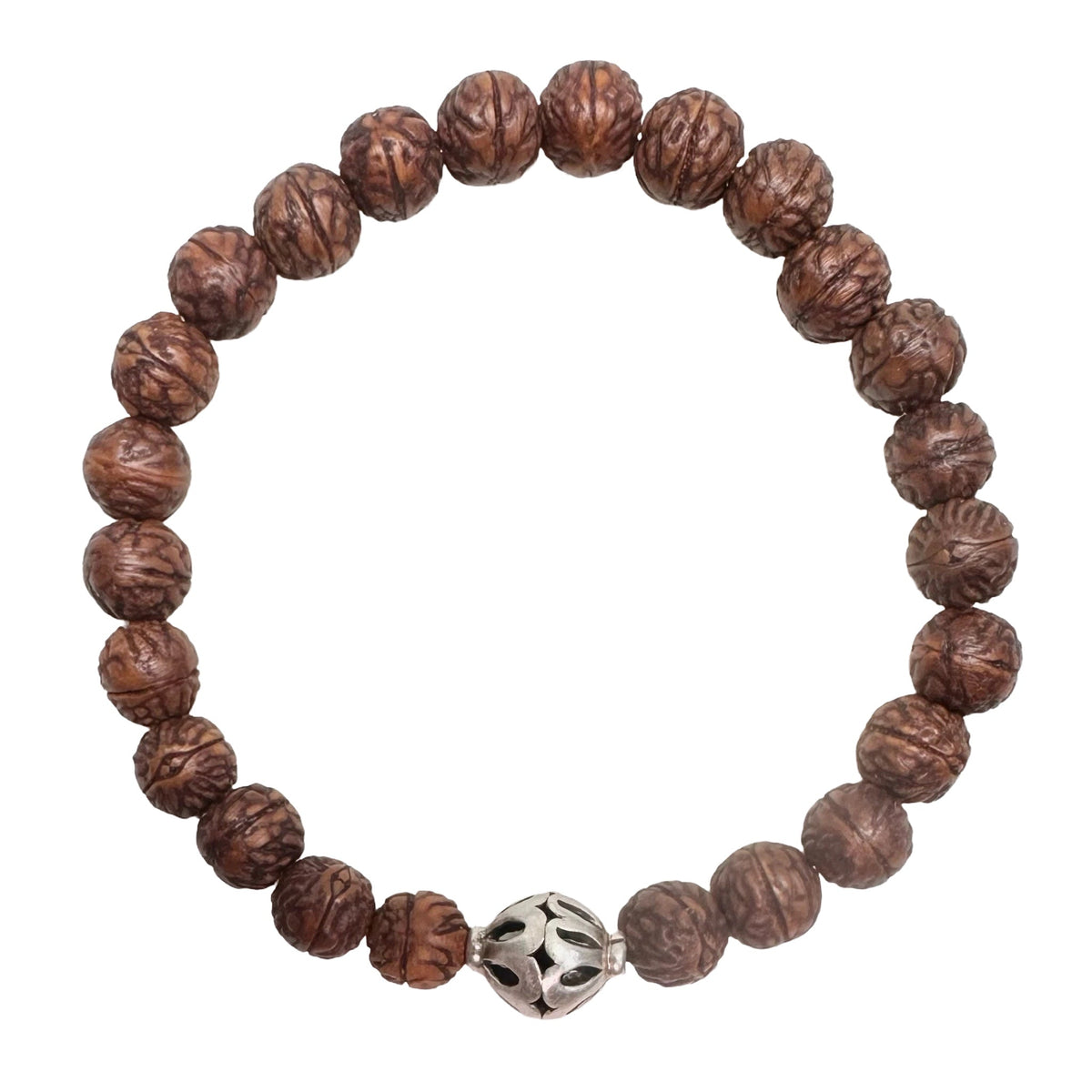 Mala-Armband mit Raktu-Samen und Silberperlen - Atelier Tibet