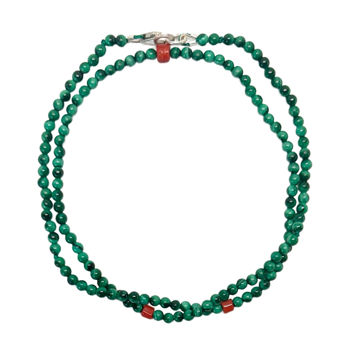 Malachit-Kette mit Korallen-Elementen - Atelier Tibet