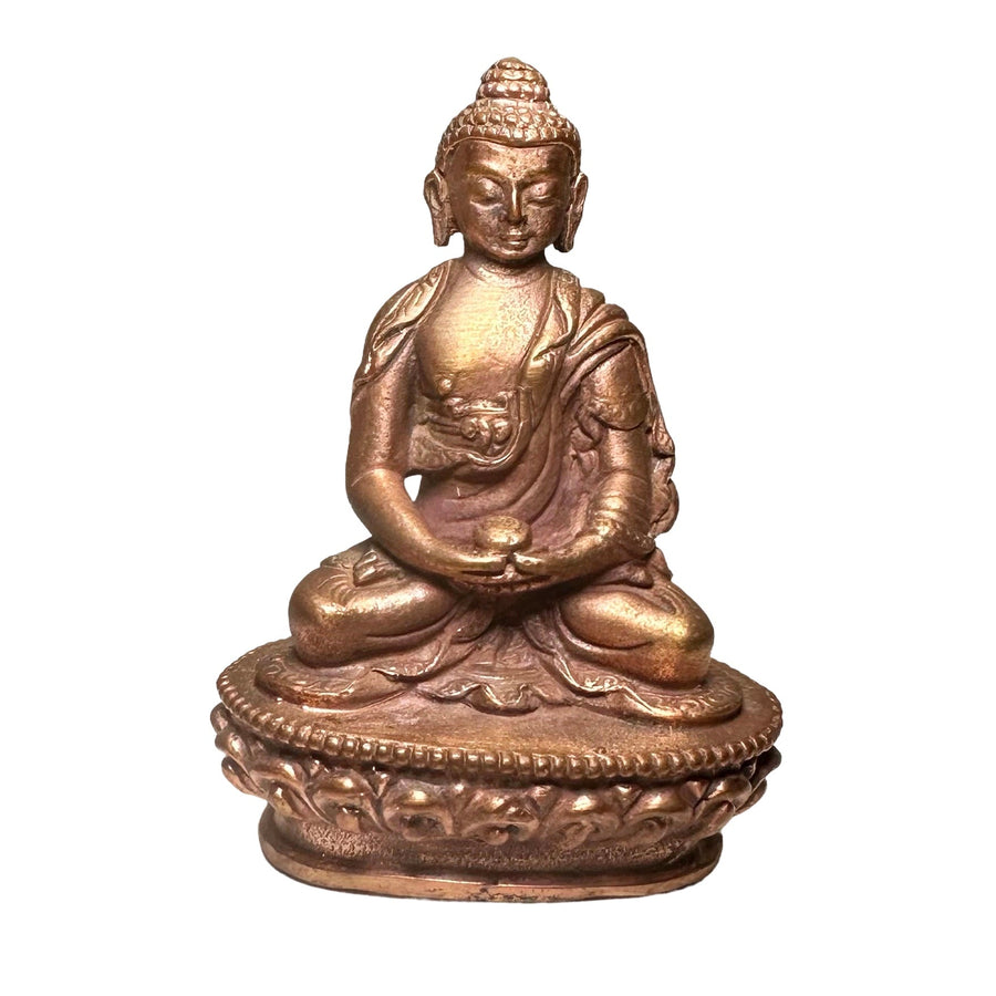 Miniatur-Kupferstatue Buddha Amithaba mit Almosentopf - Atelier Tibet