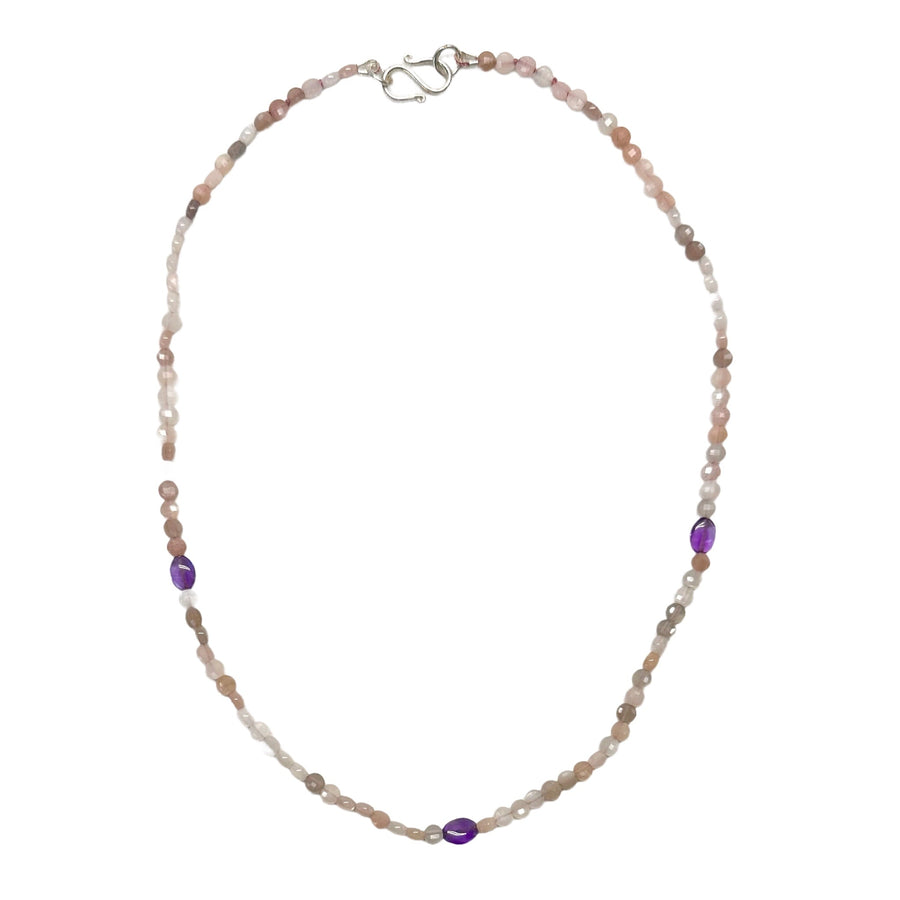 Mondstein-Kette mit Amethyst-Perlen - Atelier Tibet