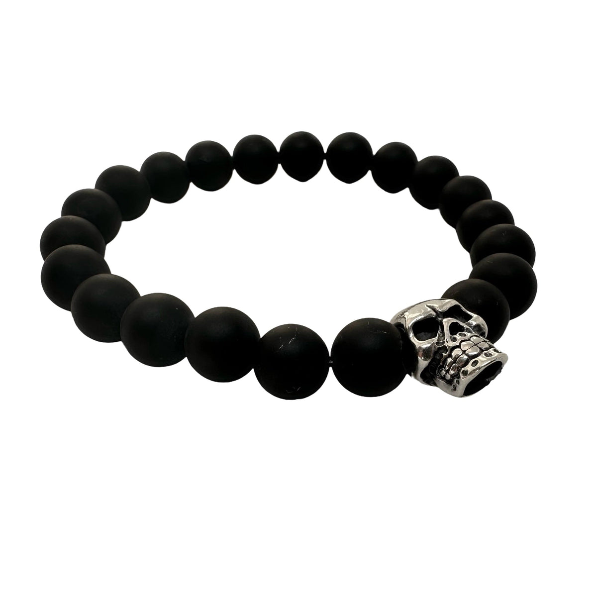 Onyx Armband Mala mit Silberschädel - Atelier Tibet
