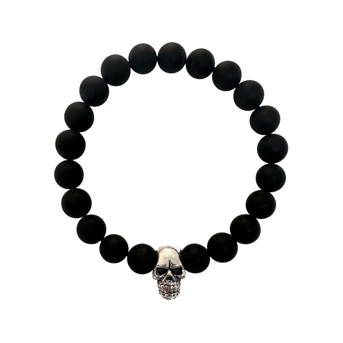 Onyx Armband Mala mit Silberschädel - Atelier Tibet