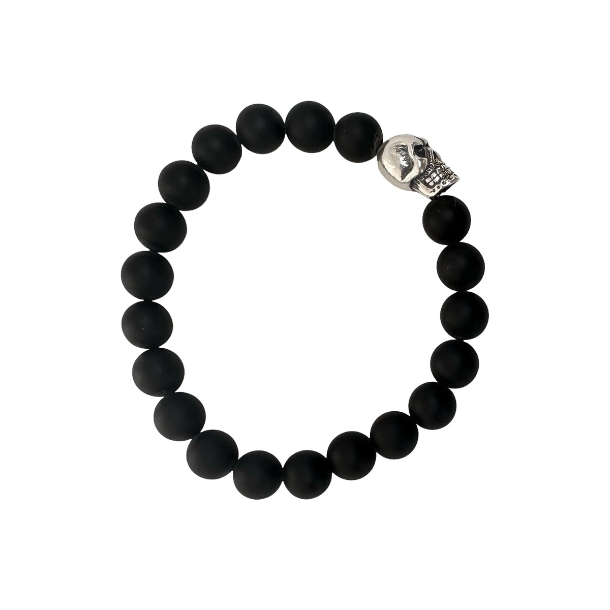Onyx Armband Mala mit Silberschädel - Atelier Tibet