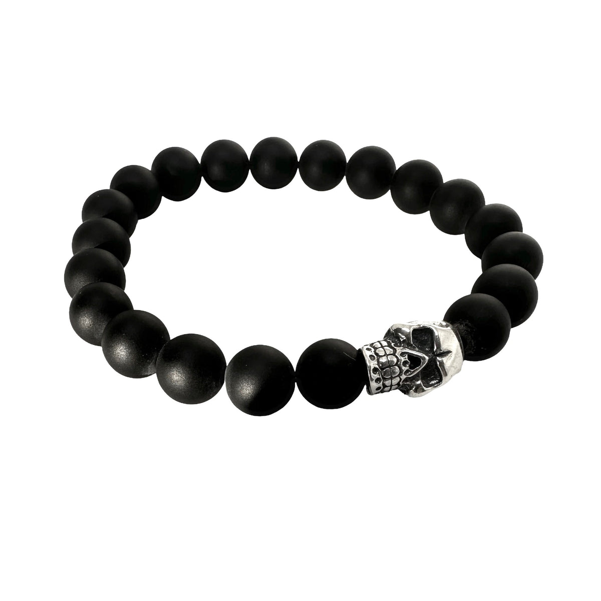 Onyx Armband Mala mit Silberschädel - Atelier Tibet