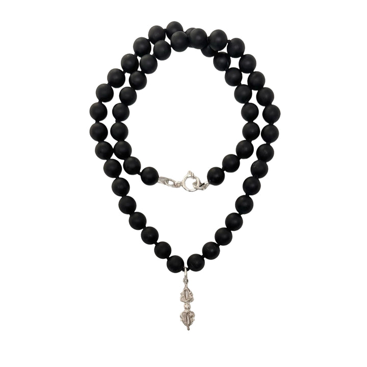 Onyx-Halskette mit Silber-Vajra - Atelier Tibet