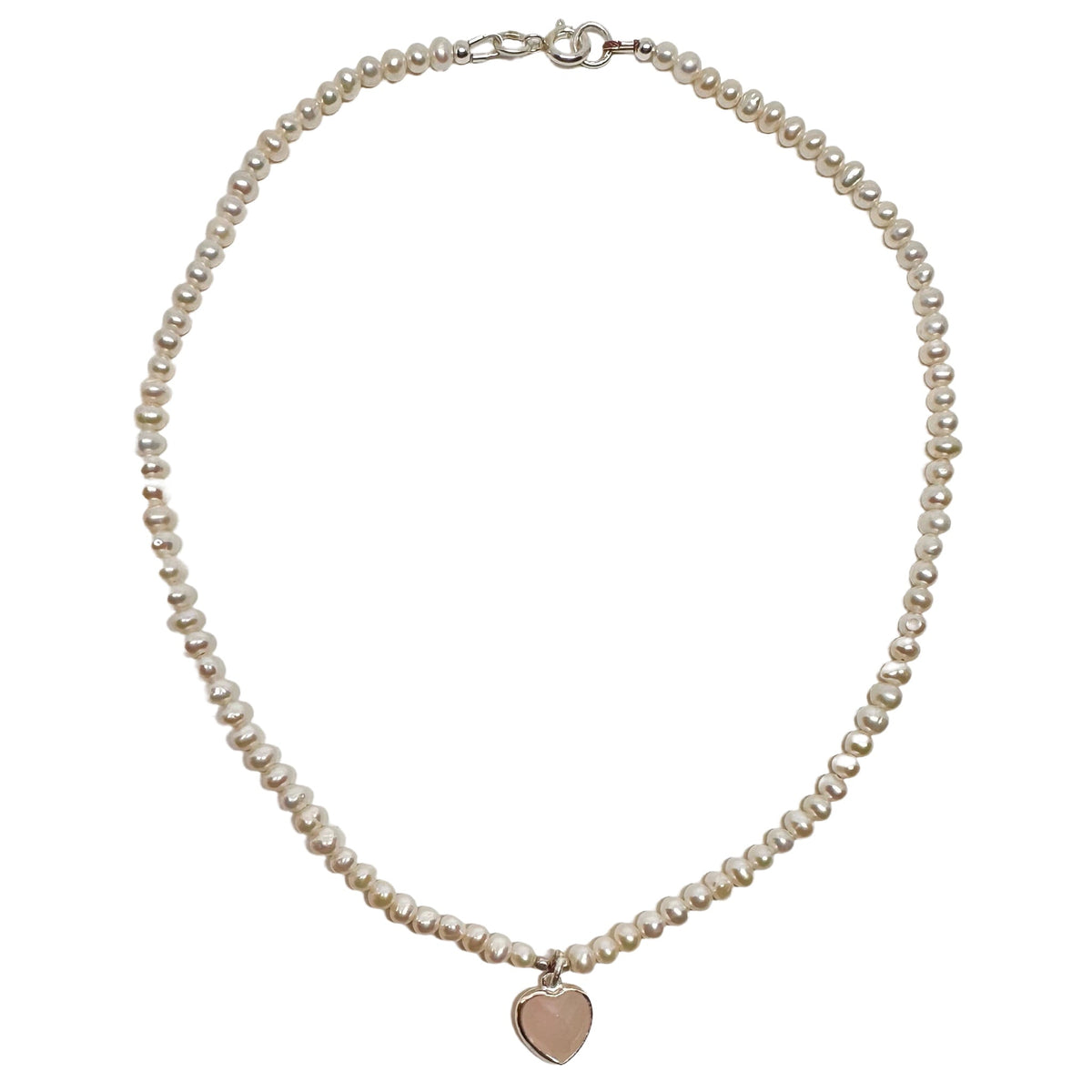 Perlen-Kette mit Rosenquarz-Herz-Anhänger - Atelier Tibet