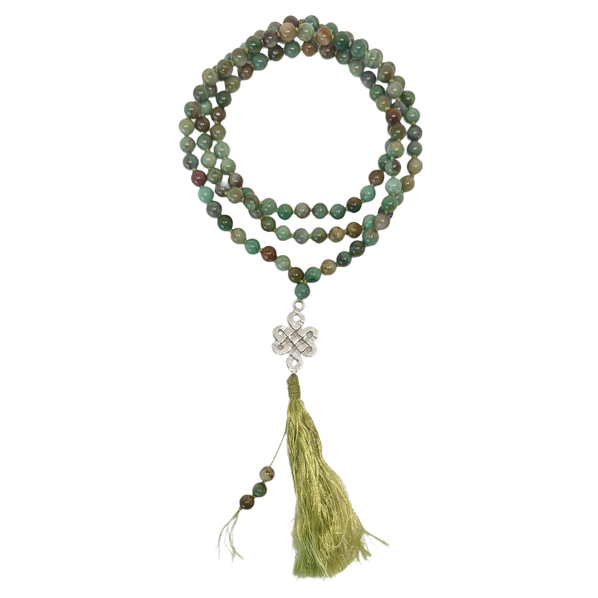 Prasem-Mala mit Silber-Anhänger «Unendlicher Knoten» - Atelier Tibet