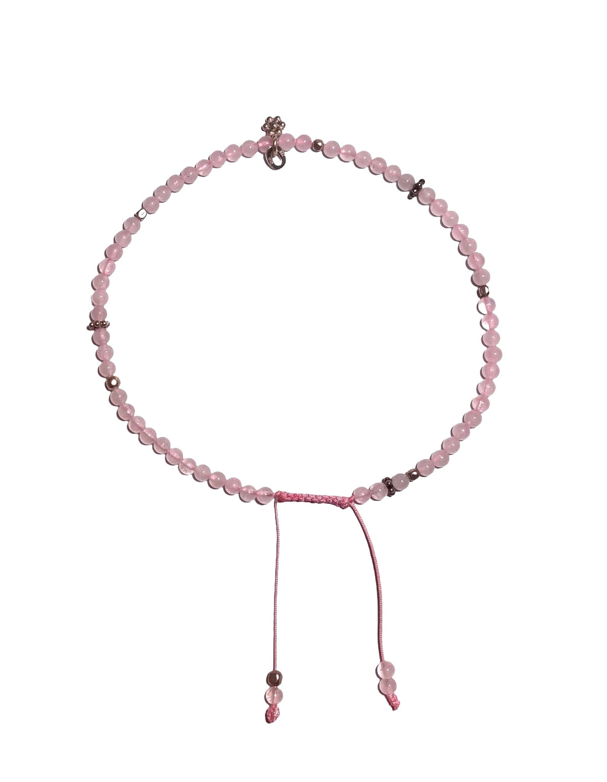 Rosenquarz-Fusskette mit Silberelementen - Atelier Tibet