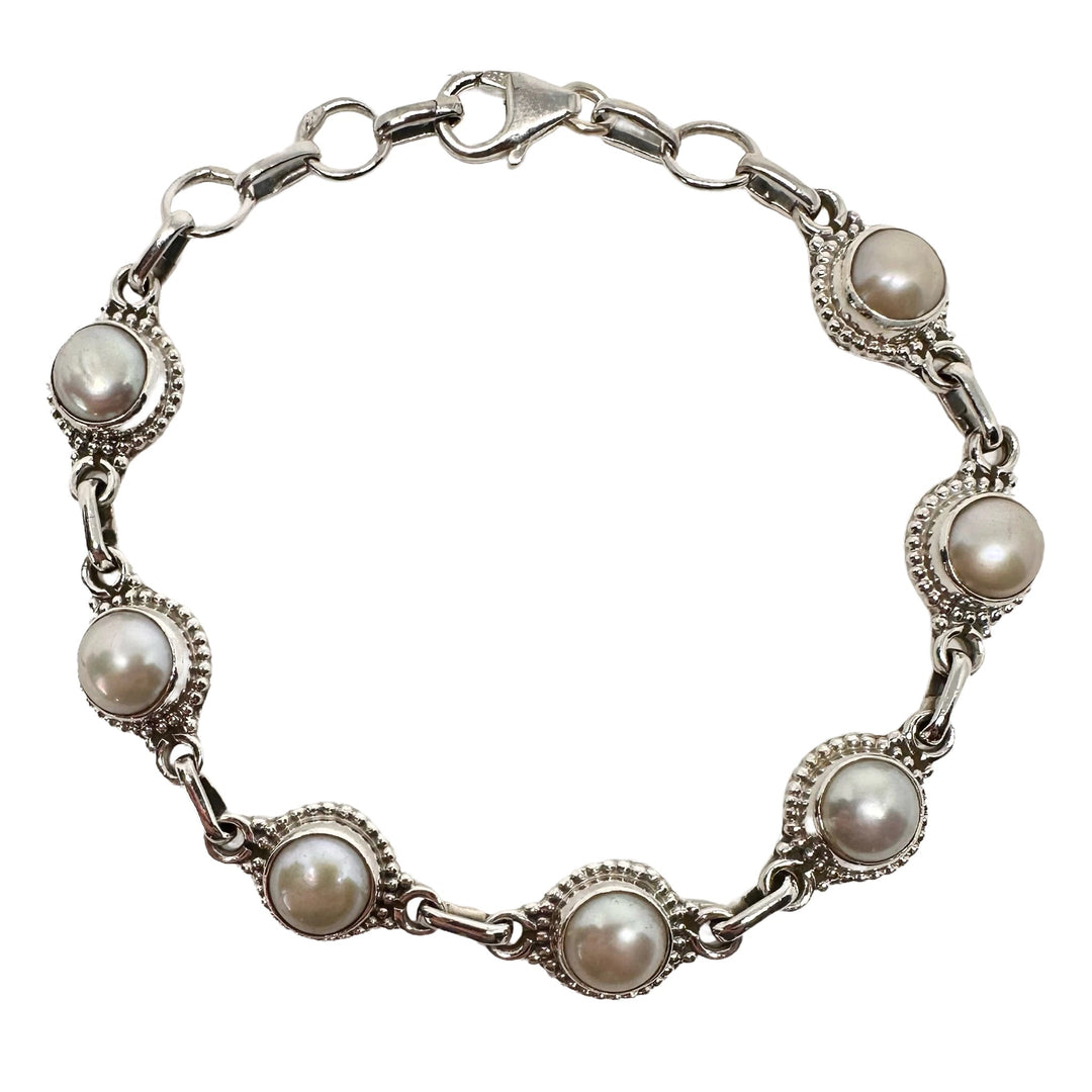 Silber-Armkette mit Perlen - Atelier Tibet