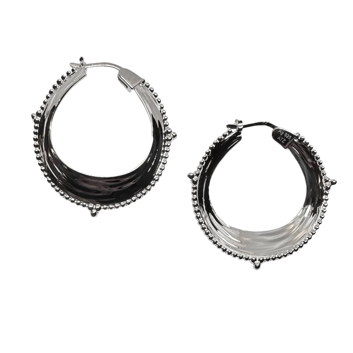 Silber-Kreolen mit Kugelmuster Ø 33 mm - Atelier Tibet
