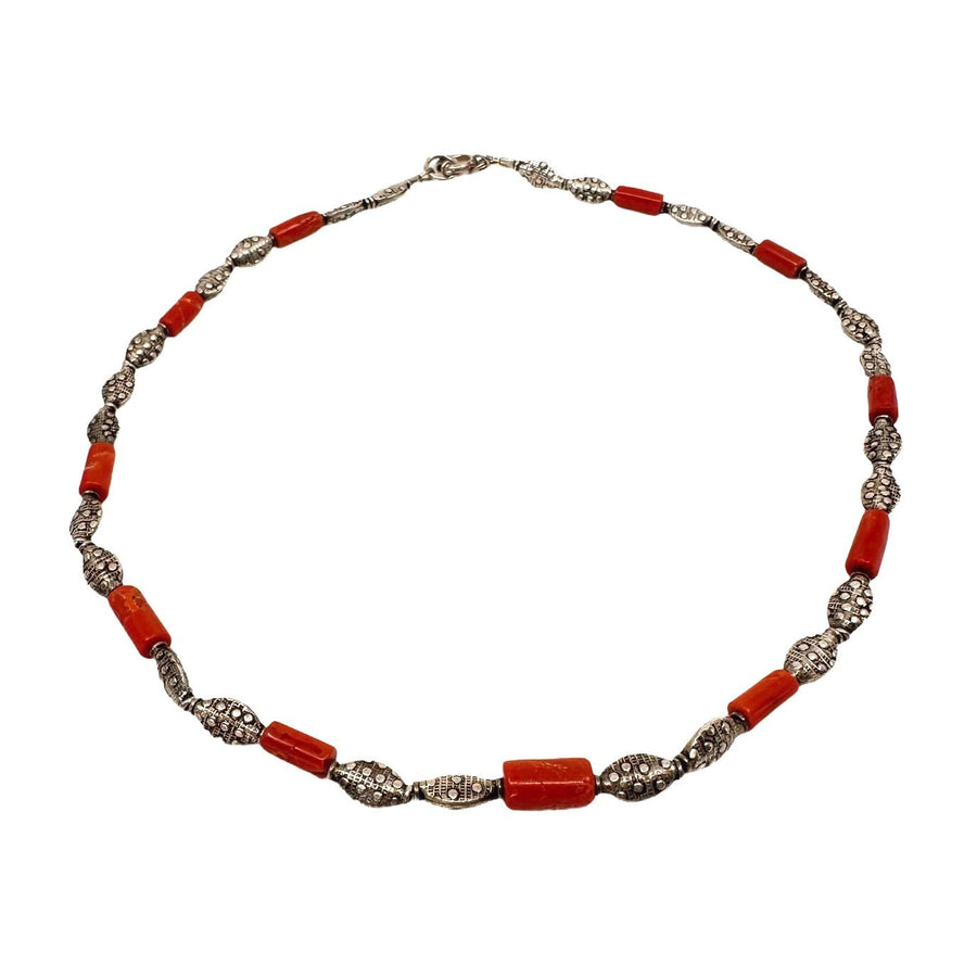 Silber- und Korallen-Halskette - Atelier Tibet