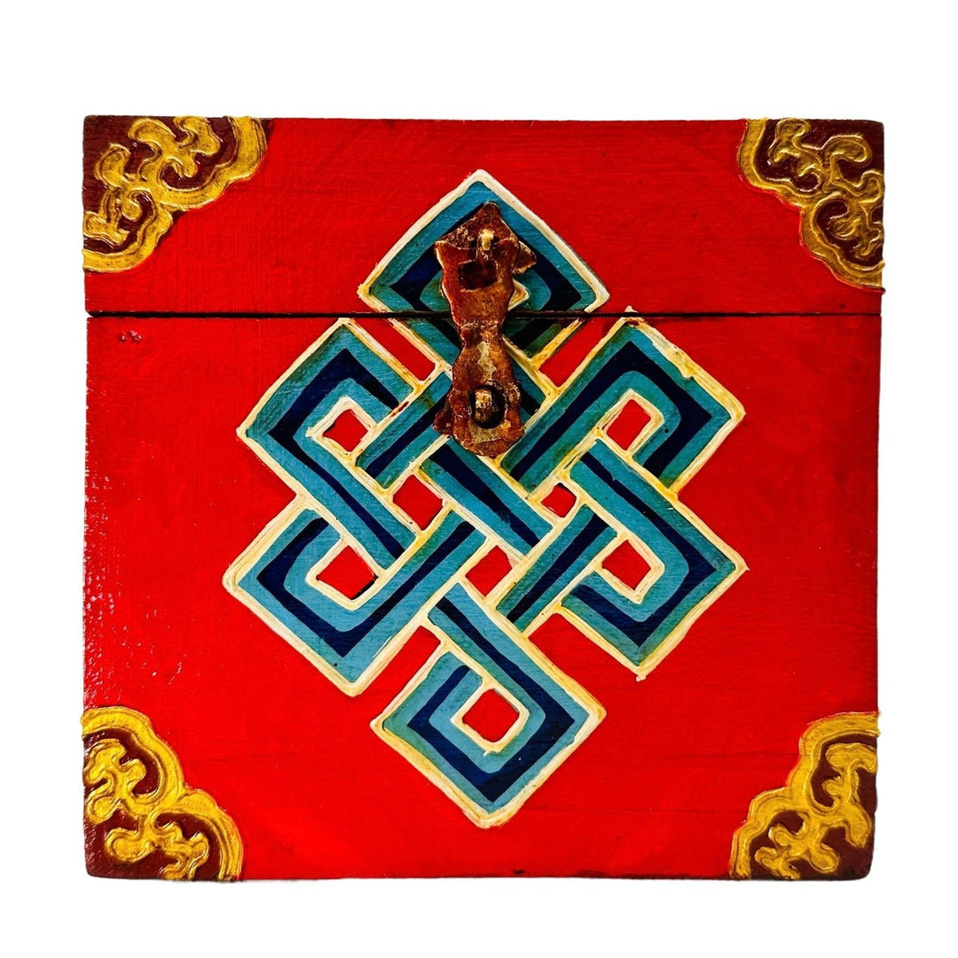 Tibetische Holzschatulle «Endloser Knoten» - Atelier Tibet