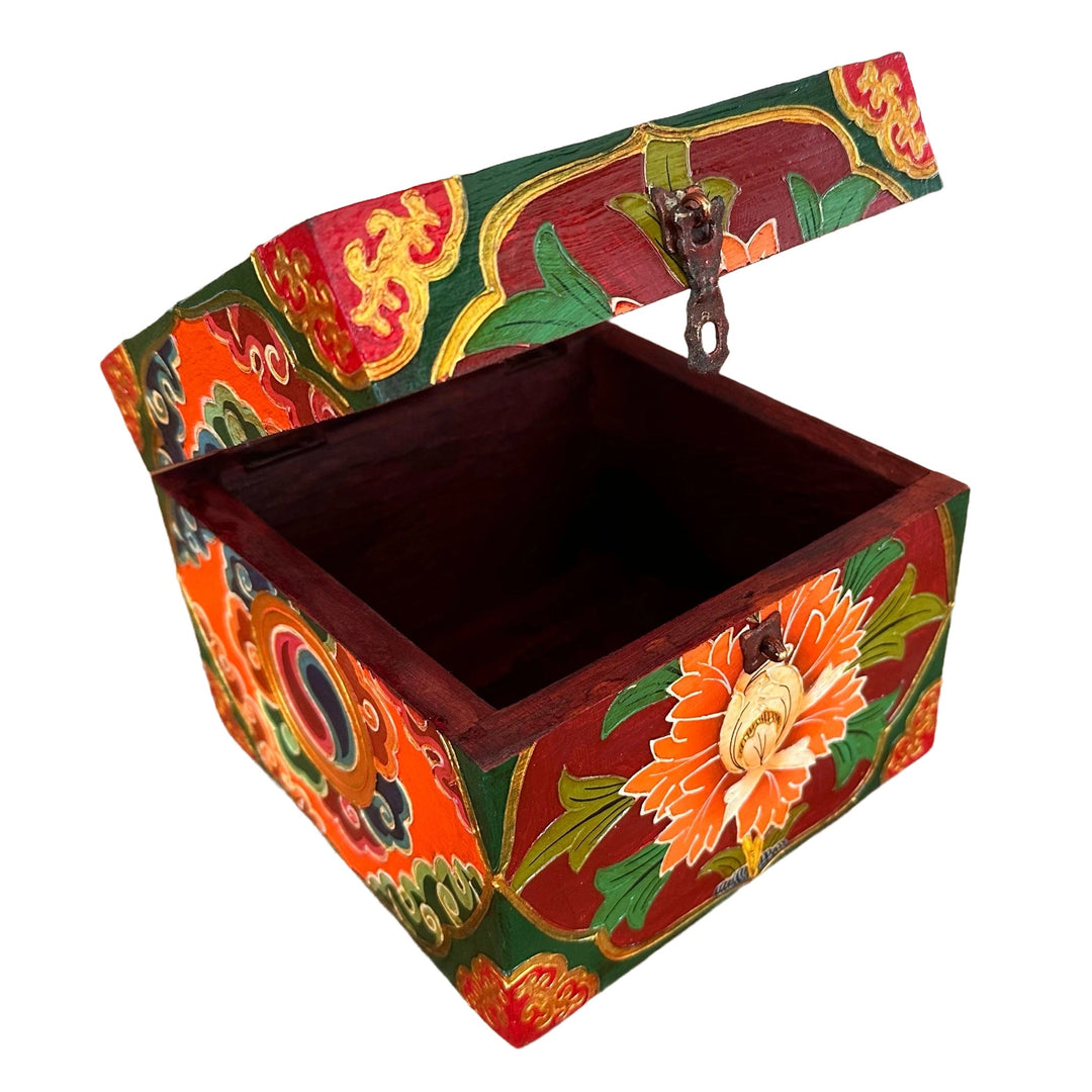 Tibetische Holzschatulle mit Blumenmotiven - Atelier Tibet