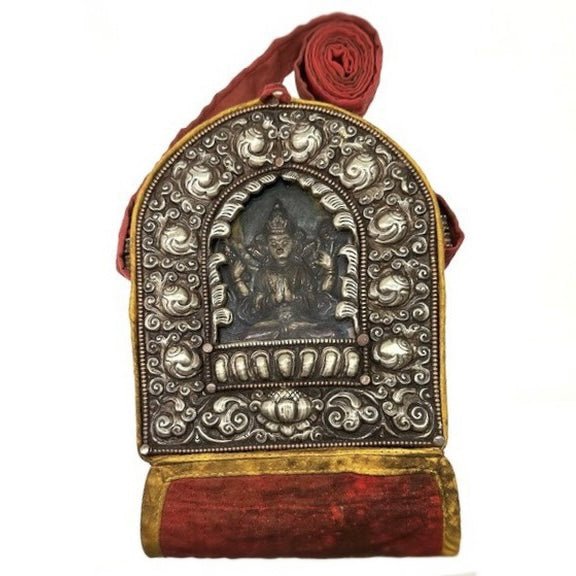 Tibetischer Reise-Altar «Ghau» mit Avalokiteshvara | Chenrezig Statue - Atelier Tibet